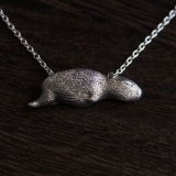 Sleeping Capybara with fur Pendant Necklace